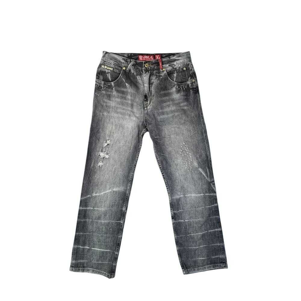 LRG Men's Distressed Black Gray Acid Wash Jeans 32